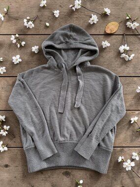 Madewell Womens‎ XXS Heather Grey Cropped Hoodie Sweater Drawstring Cotton
